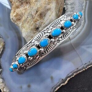 Grace Silver Sterling Single Row 9 Oval Kingman Turquoise Bracelet For Women